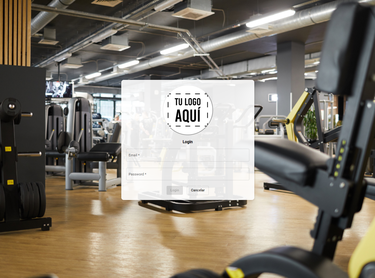 Pantalla de inicio de sesión personalizable para un gimnasio en The App Gym